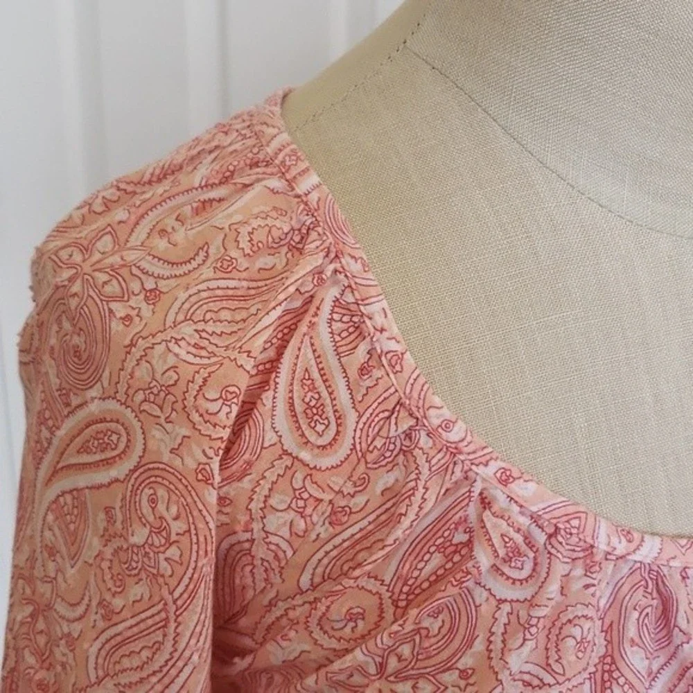 St. John’s Bay Coral Paisley Boho Peasant Top Petite Large - Picture 9 of 10